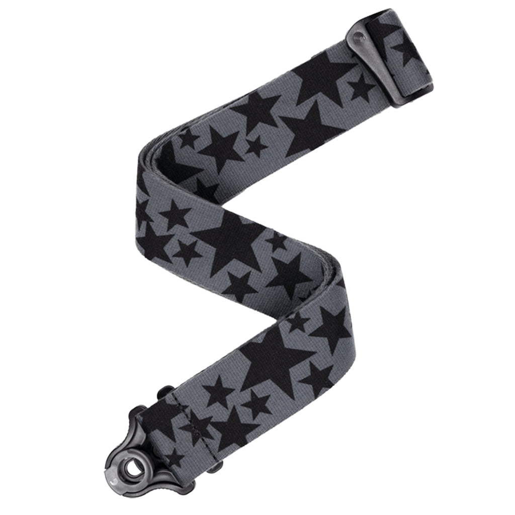 D'Addario  Auto Lock Strap, 50mm - Stars, Black and Grey