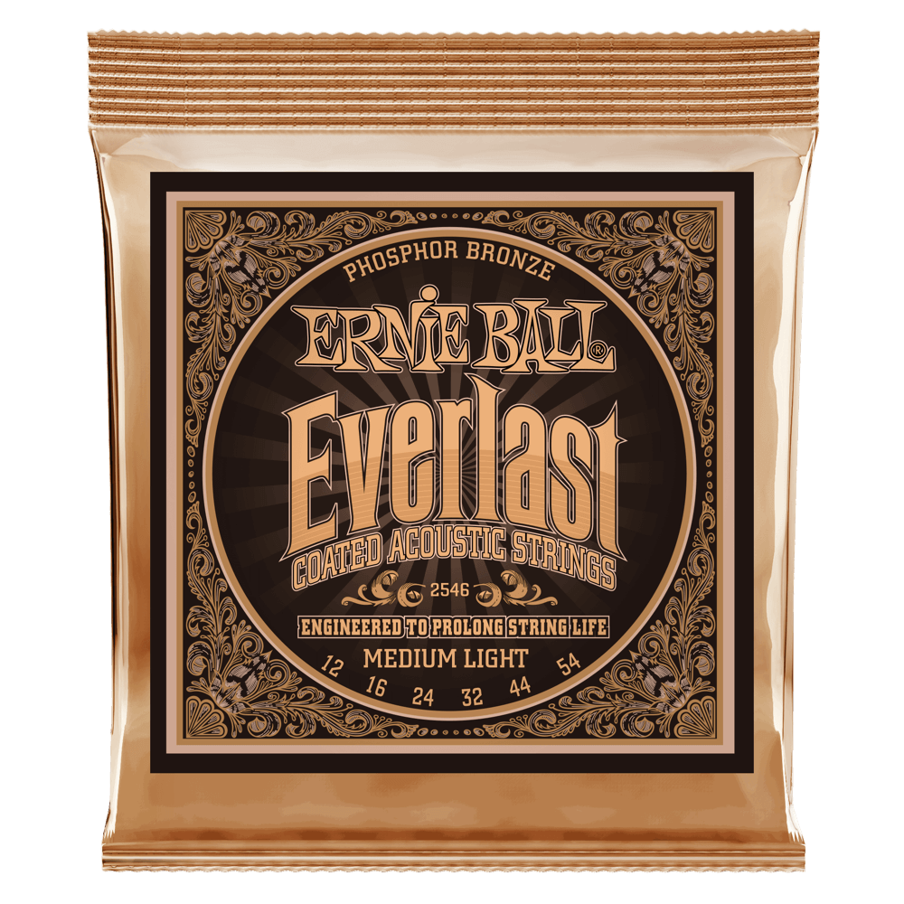 Ernie Ball P02546 Medium Light Everlast Coated Phosphor Bronze Acoustic Guitar Strings 12-54 Gauge