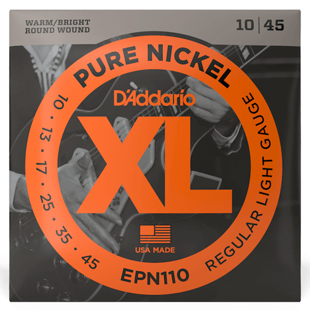 D'Addario EPN110 Pure Nickel Wound Regular Light Electric Strings 10-45
