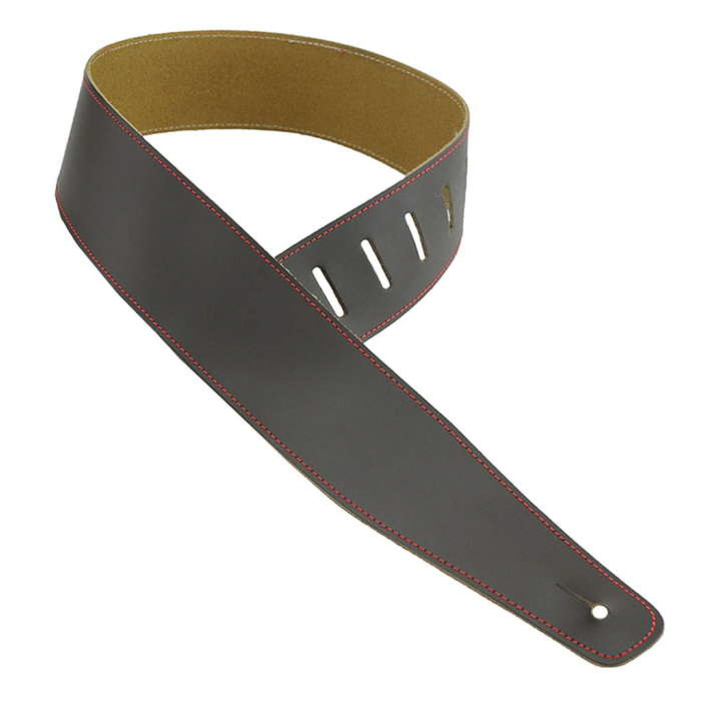 Henry Heller 2.5" Basic Smooth Leather Strap with Stitching - Brown/Red