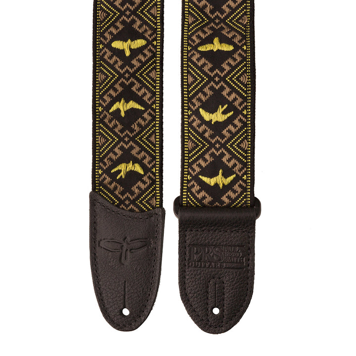 PRS Jacquard Hootenanny Style Guitar Strap, Yellow & Black Birds