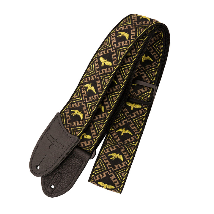 PRS Jacquard Hootenanny Style Guitar Strap, Yellow & Black Birds