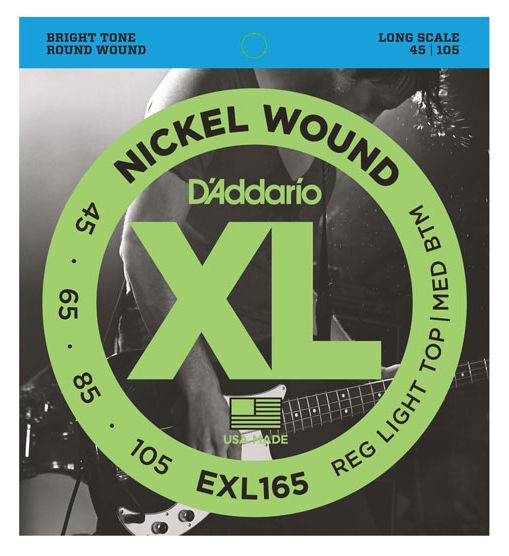 D'Addario EXL165 Nickel Wound Regular Light Top/Medium Bottom Bass Strings 45-105 - Available at Lark Guitars