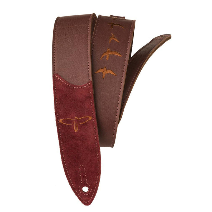 PRS Premium Leather Strap, Birds Embroidery, Burgundy