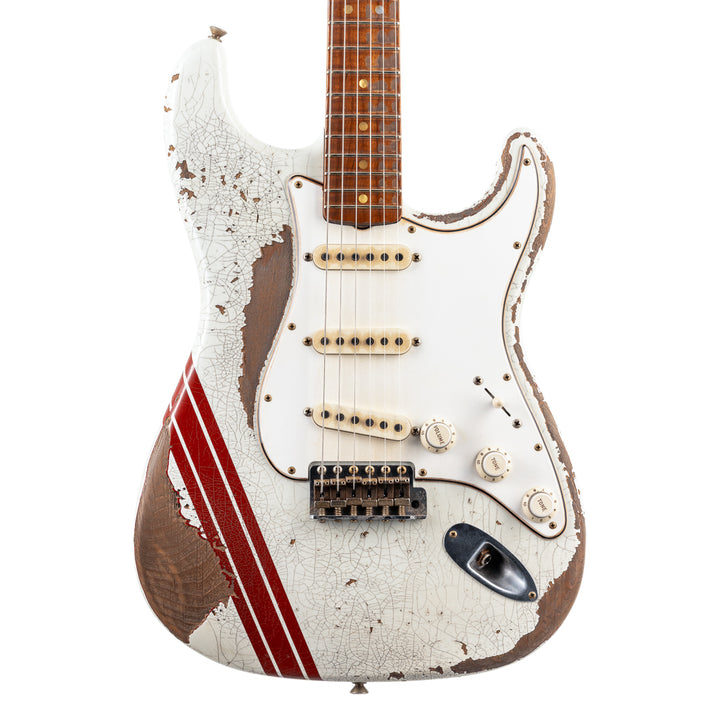 Fender Custom Shop Masterbuilt Greg Fessler 1969 Racing Stripe Stratocaster Relic - Olympic White with Red Competition Stripes (806)