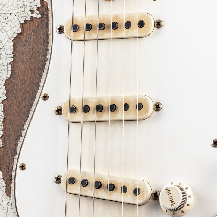 Fender Custom Shop Masterbuilt Greg Fessler 1969 Racing Stripe Stratocaster Relic - Olympic White with Red Competition Stripes (806)