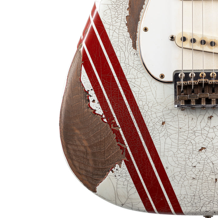 Fender Custom Shop Masterbuilt Greg Fessler 1969 Racing Stripe Stratocaster Relic - Olympic White with Red Competition Stripes (806)