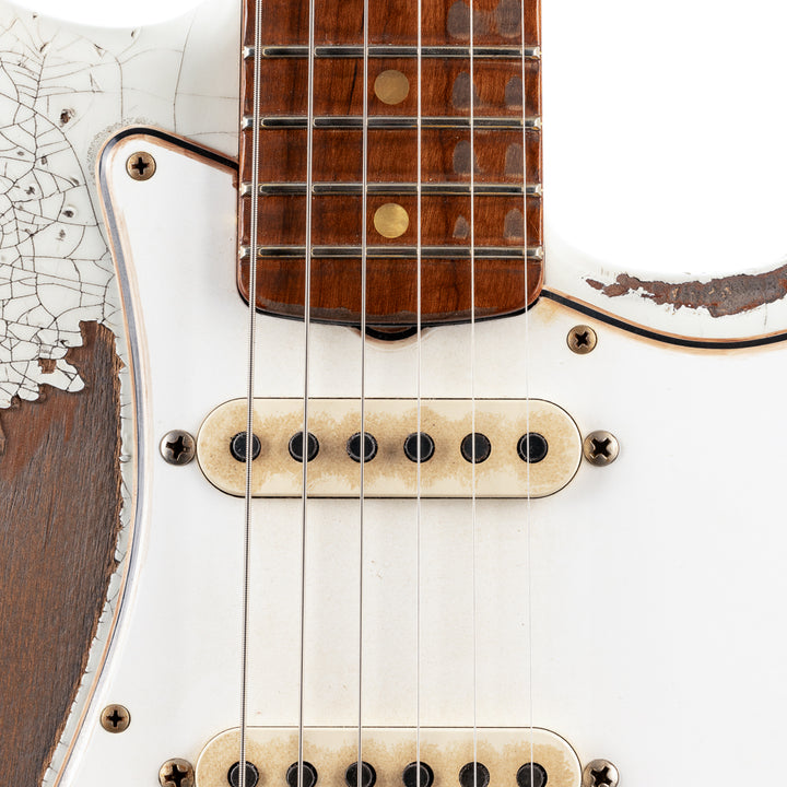Fender Custom Shop Masterbuilt Greg Fessler 1969 Racing Stripe Stratocaster Relic - Olympic White with Red Competition Stripes (806)