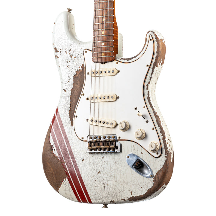 Fender Custom Shop Masterbuilt Greg Fessler 1969 Racing Stripe Stratocaster Relic - Olympic White with Red Competition Stripes (806)
