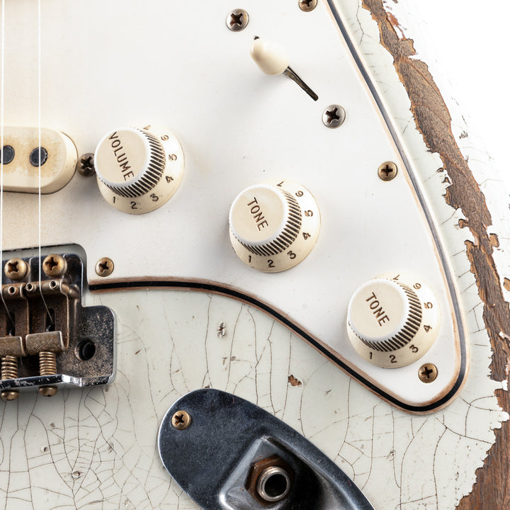 Fender Custom Shop Masterbuilt Greg Fessler 1969 Racing Stripe Stratocaster Relic - Olympic White with Red Competition Stripes (806)