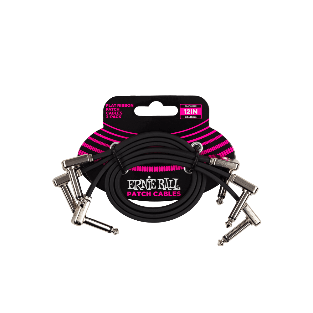 Ernie Ball Flat Ribbon Patch Cable 12-inch - Black - 3 Pack
