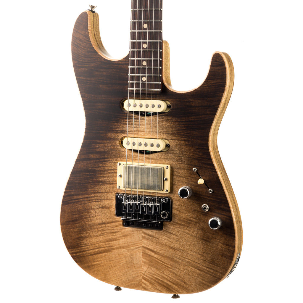 Tom Anderson Drop Top Flame on Limba - Mocha Surf with Binding