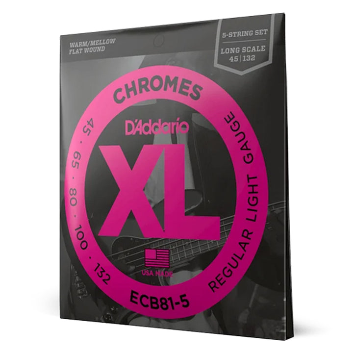 D'Addario ECB81-5 5-String Chromes Flat Wound Regular Light Bass Strings 45-132