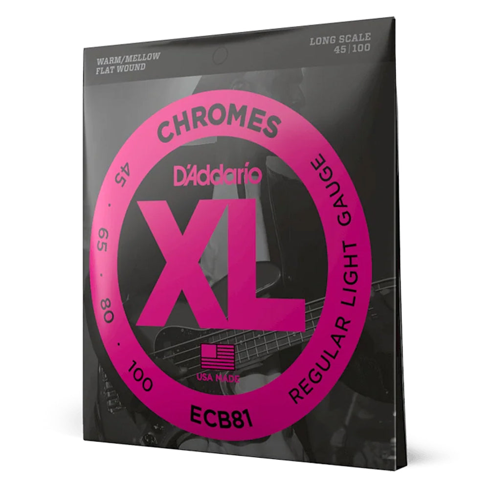 D'Addario ECB81 Chromes Flat Wound Regular Light Bass Strings 45-100