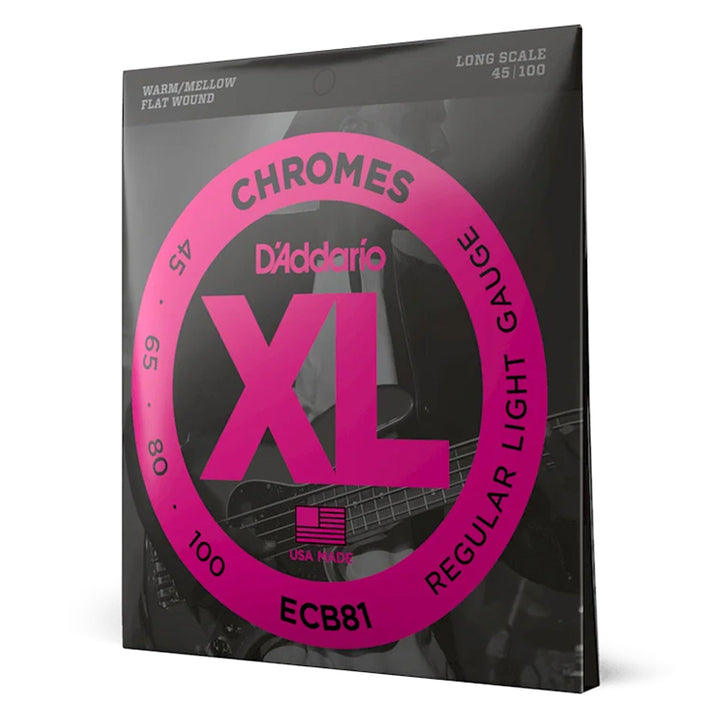 D'Addario ECB81 Chromes Flat Wound Regular Light Bass Strings 45-100