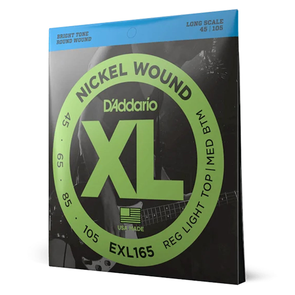 D'Addario EXL165 Nickel Wound Regular Light Top/Medium Bottom Bass Strings 45-105