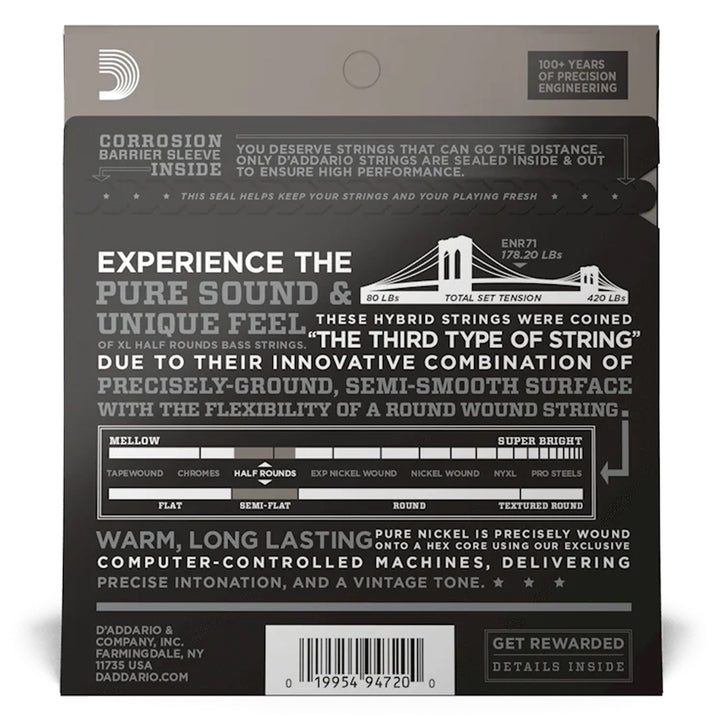 D'Addario ENR71 Half Rounds Regular Light Bass Strings 45-100