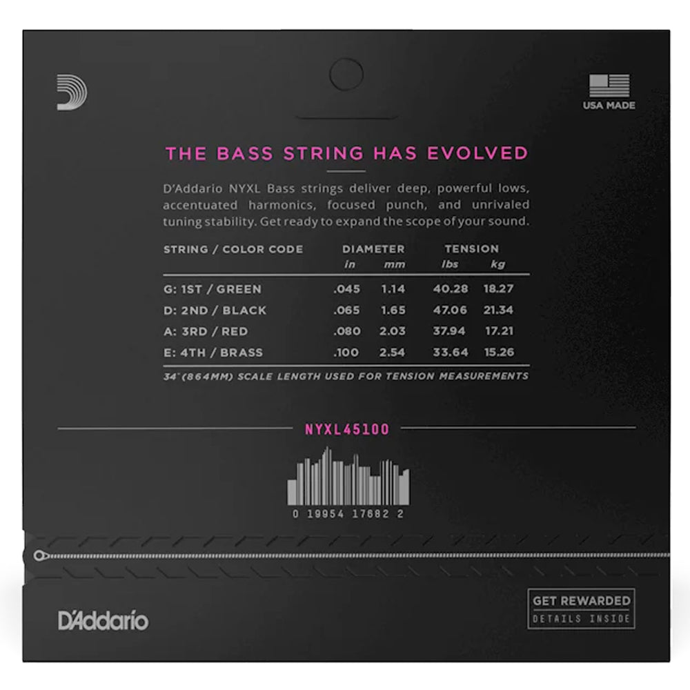 D’Addario NYXL45100 Nickel Wound Regular Light Bass Strings 45-100