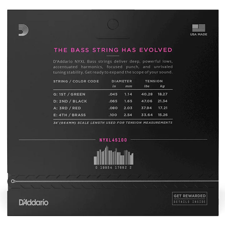 D’Addario NYXL45100 Nickel Wound Regular Light Bass Strings 45-100