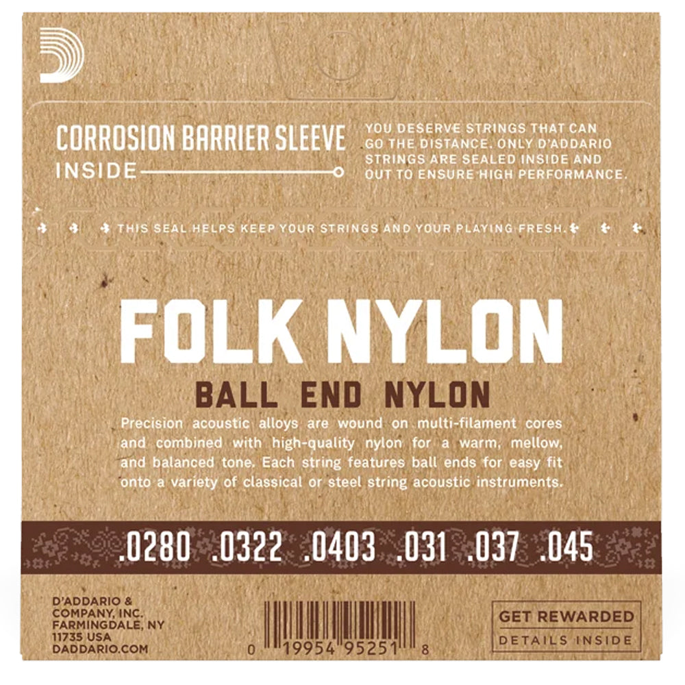 D'Addario EJ33 Folk Nylon Ball-End Strings - Normal Tension