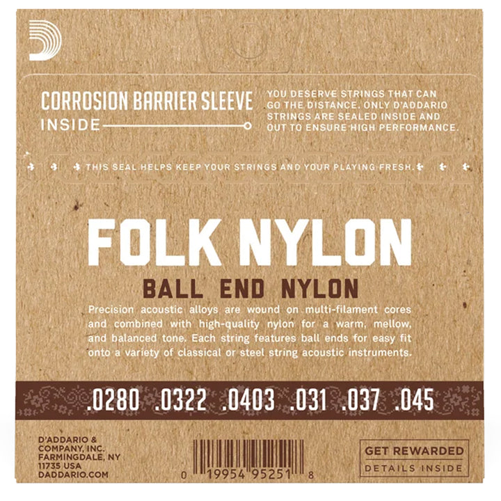 D'Addario EJ33 Folk Nylon Ball-End Strings - Normal Tension