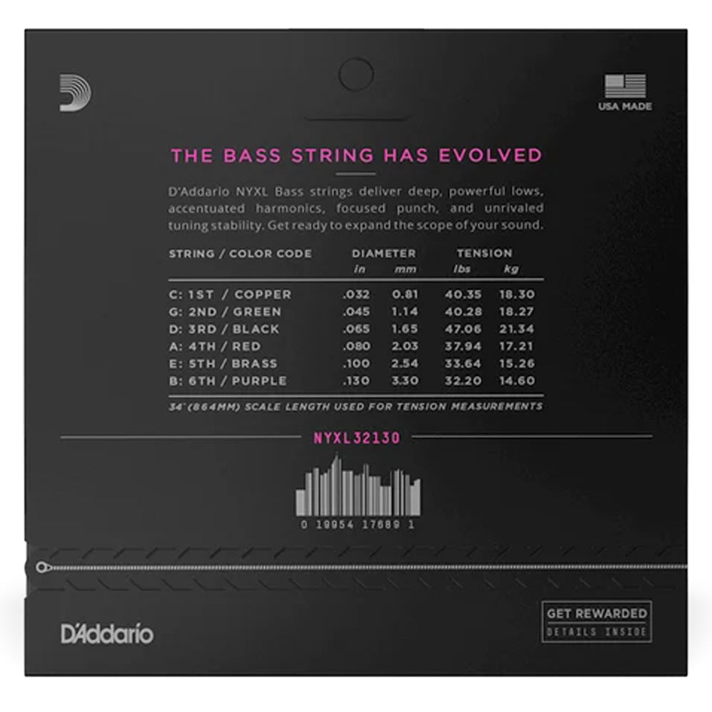 D’Addario NYXL32130 6-String Nickel Wound Regular Light Bass Strings 32-130