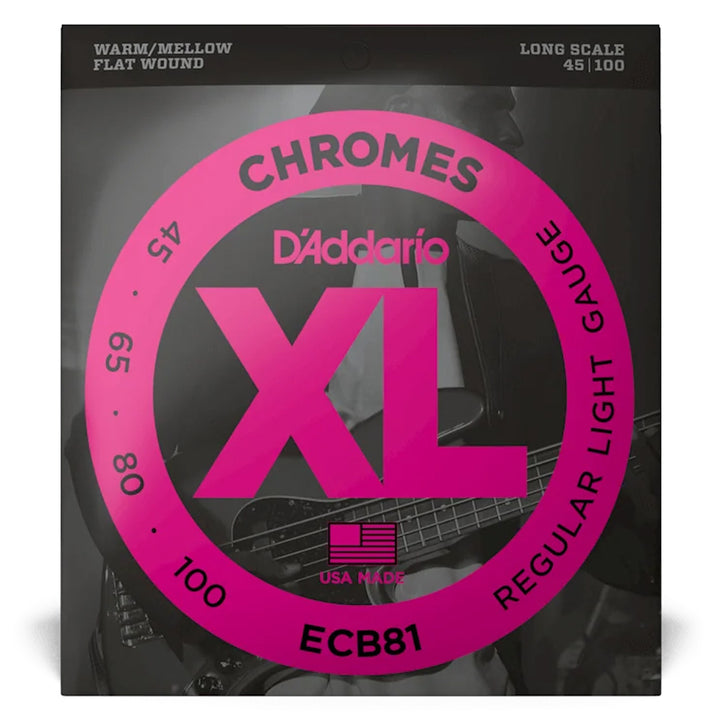 D'Addario ECB81 Chromes Flat Wound Regular Light Bass Strings 45-100