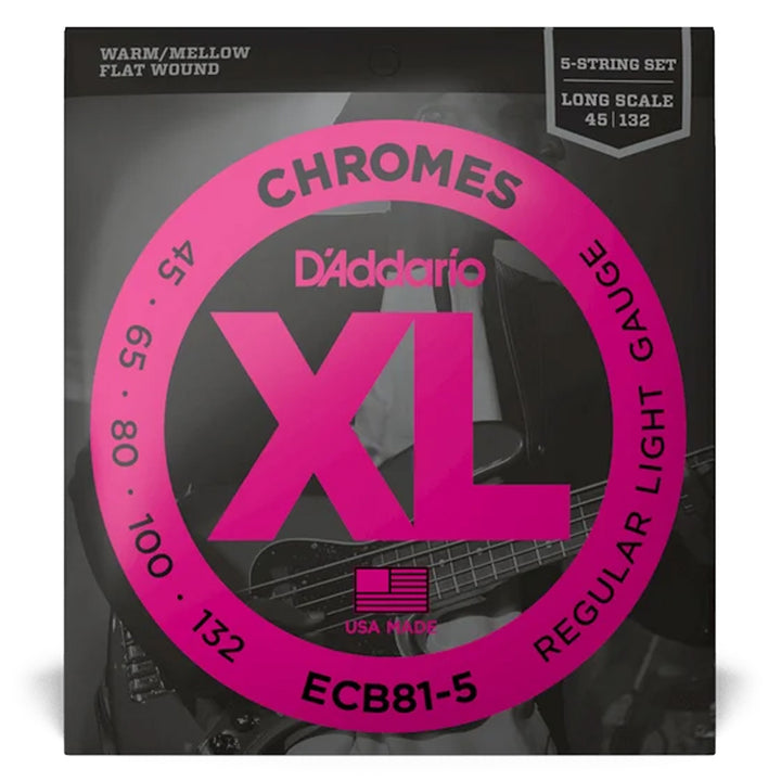 D'Addario ECB81-5 5-String Chromes Flat Wound Regular Light Bass Strings 45-132