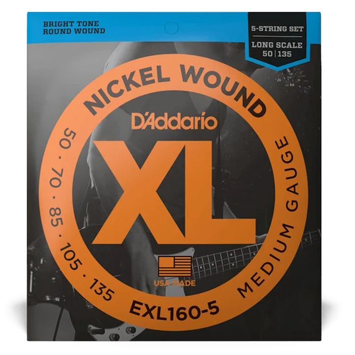 D'Addario EXL160-5 5-String Nickel Wound Medium Bass Strings 50-135