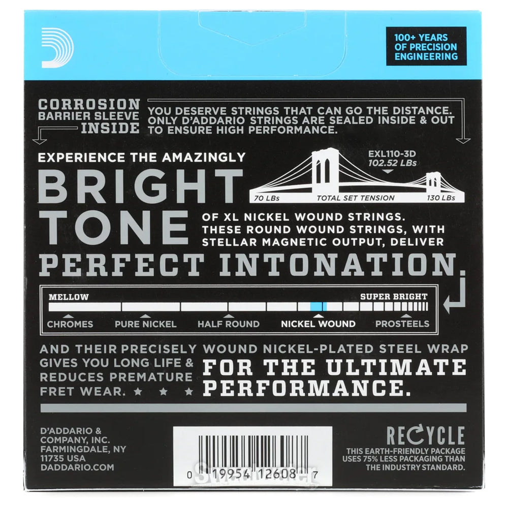 D'Addario EXL110-3D Nickel Wound Regular Light Electric Strings 10-46 - 3-Pack