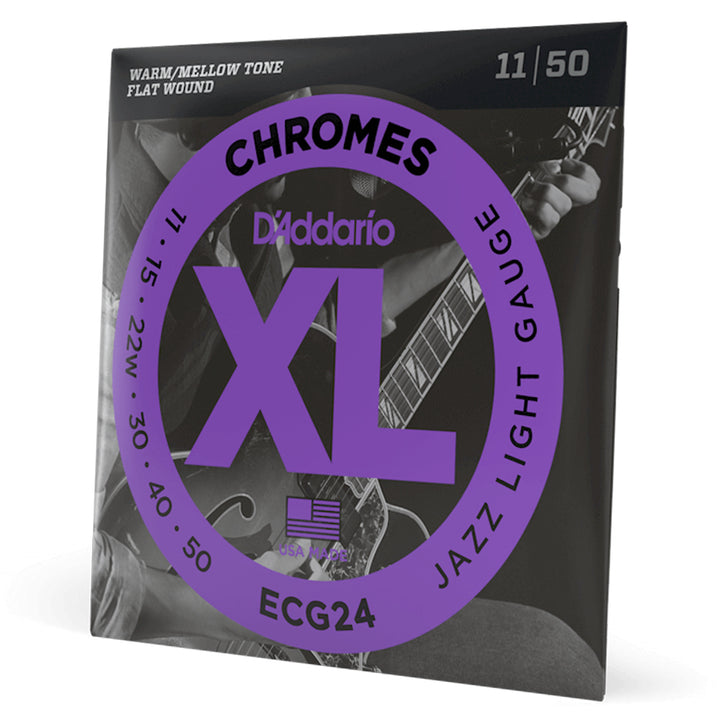 D'Addario ECG24 Chromes Flat Wound Jazz Light Electric Strings 11-50