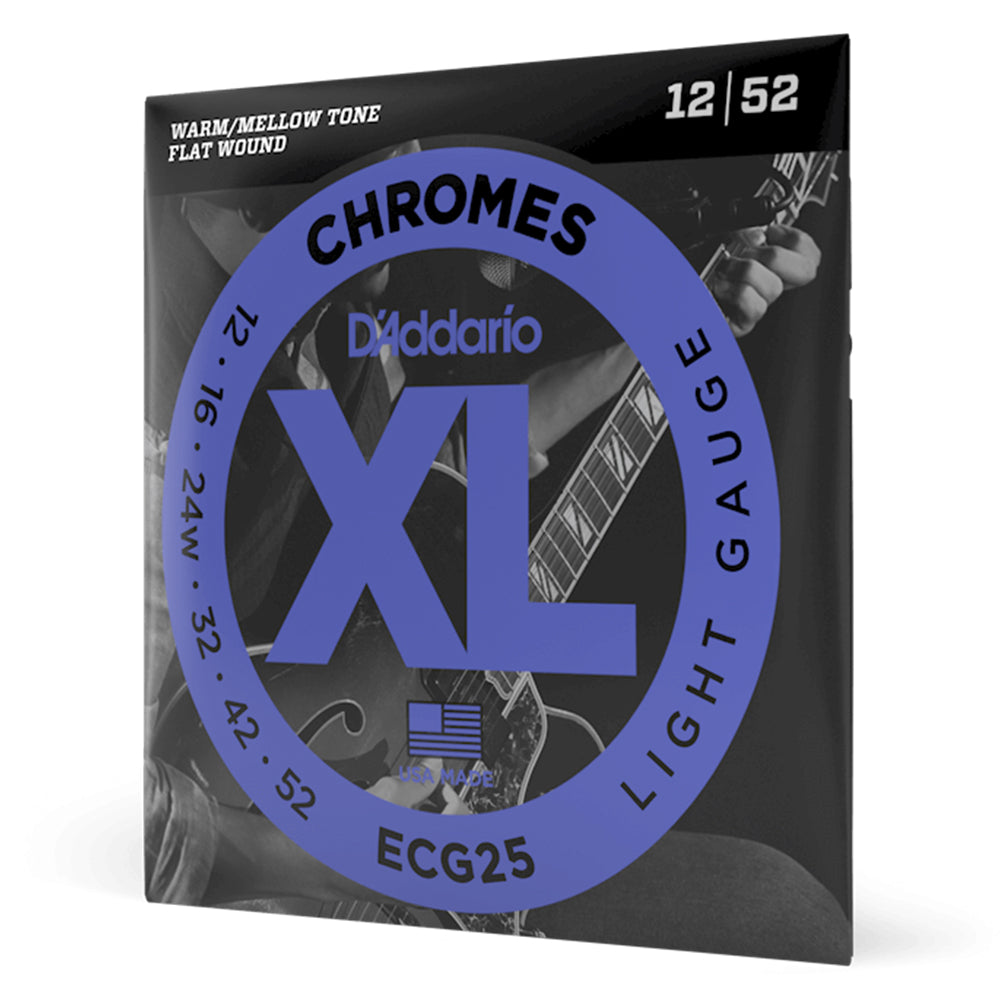 D'Addario ECG25 Chromes Flat Wound Light Electric Strings 12-52