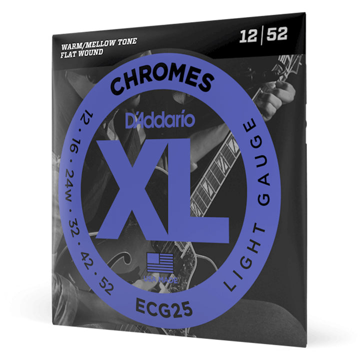 D'Addario ECG25 Chromes Flat Wound Light Electric Strings 12-52