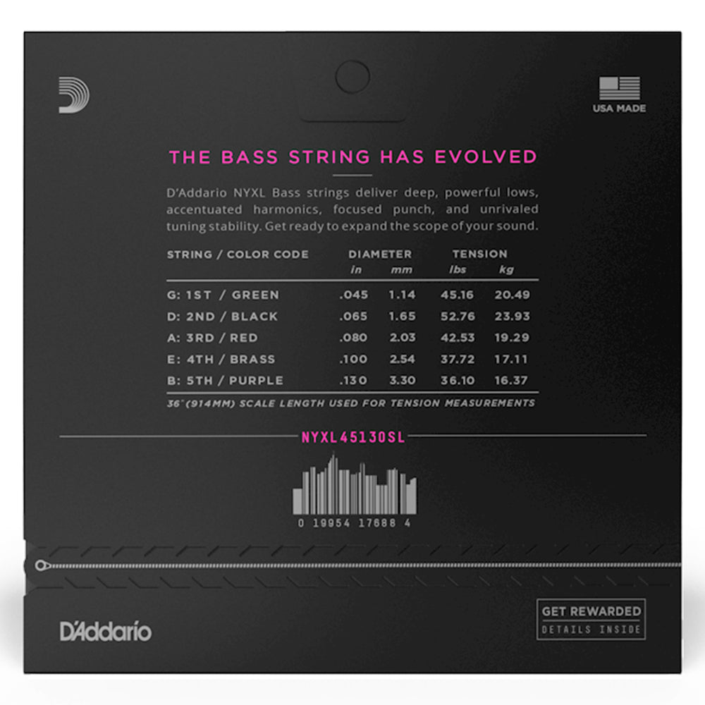 D’Addario NYXL45130 5-String Nickel Wound Regular Light Bass Strings 45-130