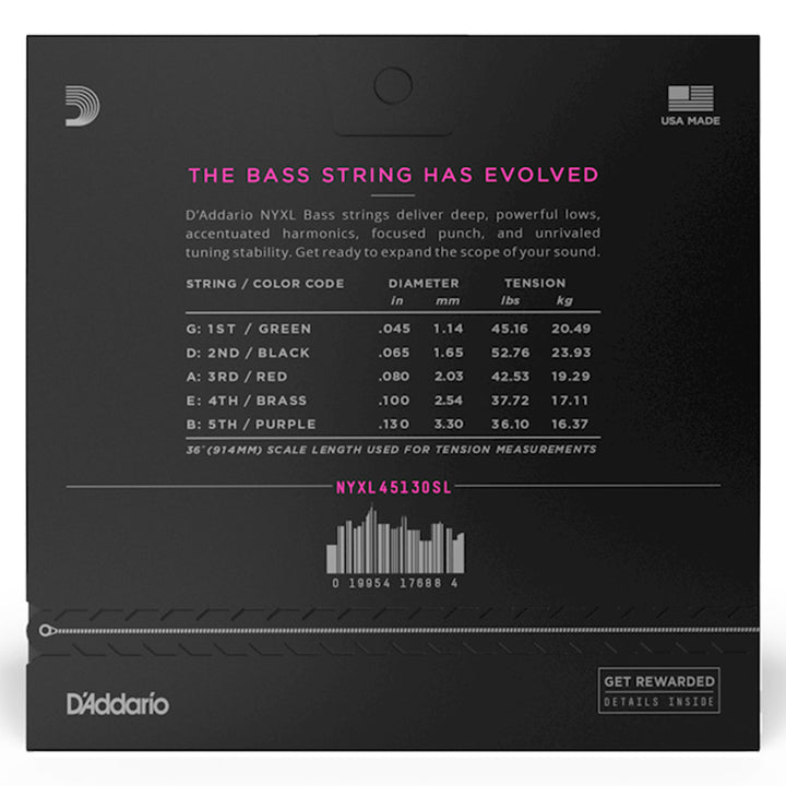 D’Addario NYXL45130 5-String Nickel Wound Regular Light Bass Strings 45-130
