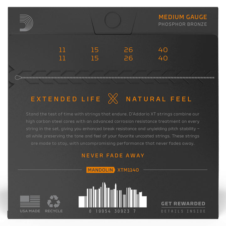 D'Addario XTM1140 XT Mandolin Phosphor Bronze Medium 11-40