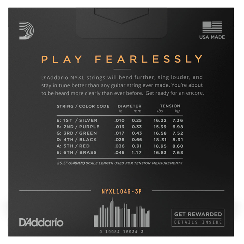 D'Addario NYXL1046-3P Nickel Wound Regular Light Electric Strings 10-46 - 3-Pack
