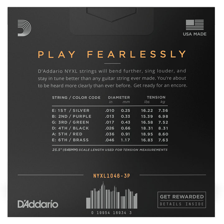D'Addario NYXL1046-3P Nickel Wound Regular Light Electric Strings 10-46 - 3-Pack