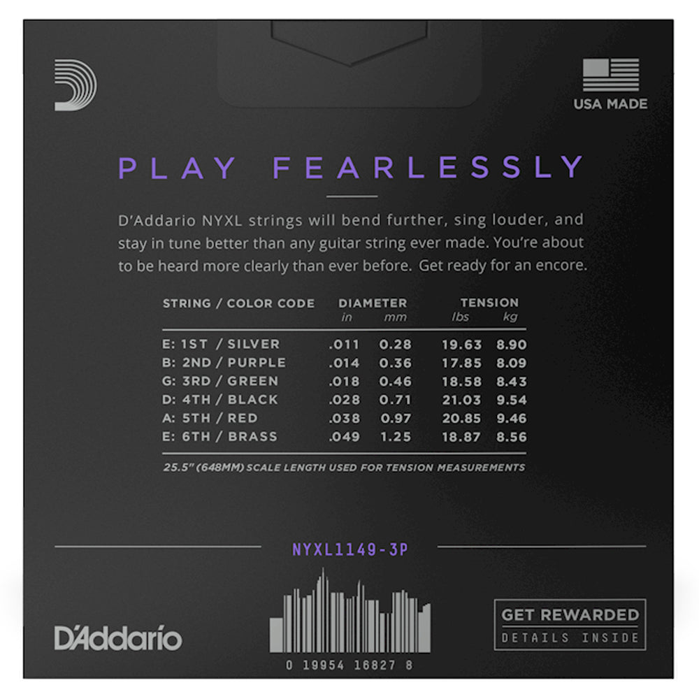 D'Addario NYXL1149-3P Nickel Wound Medium Electric Strings 11-49 - 3-Pack