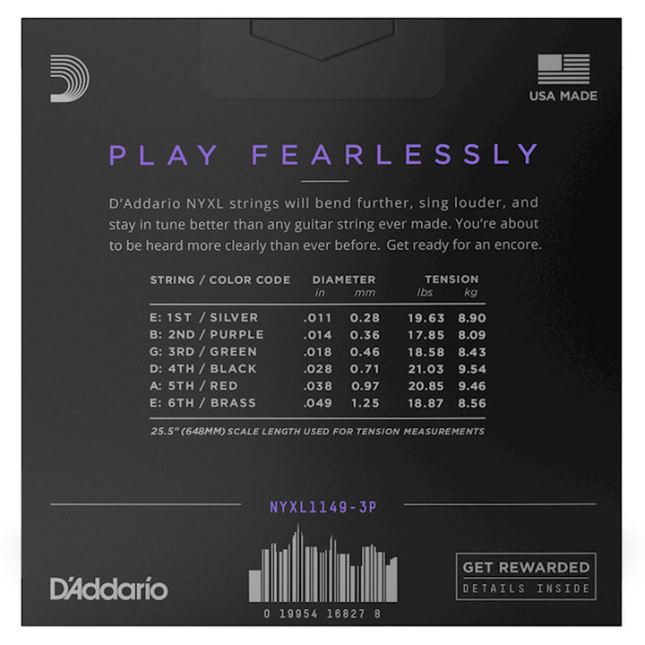 D'Addario NYXL1149-3P Nickel Wound Medium Electric Strings 11-49 - 3-Pack
