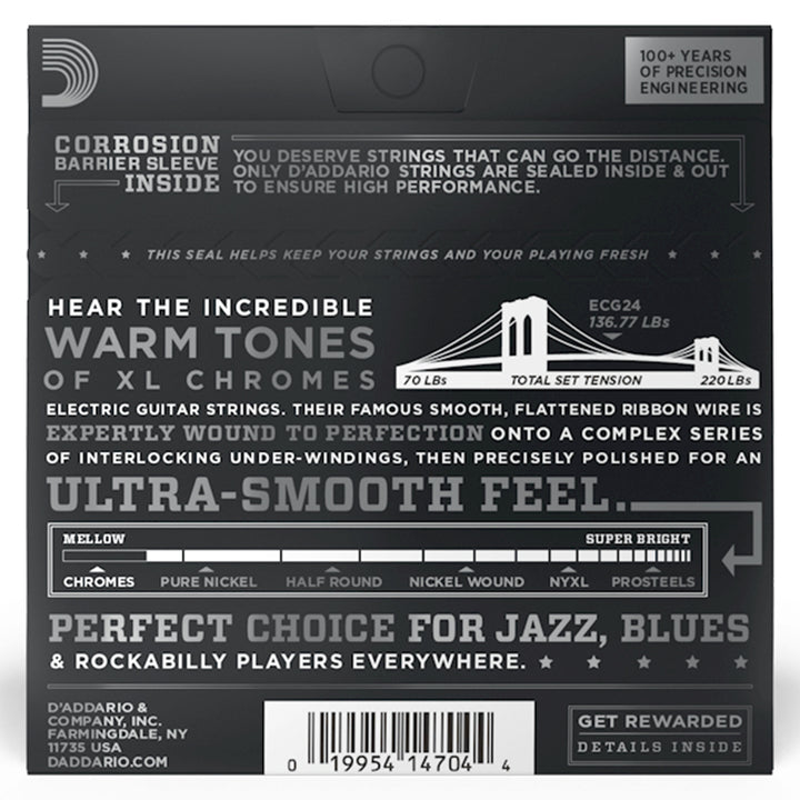 D'Addario ECG24 Chromes Flat Wound Jazz Light Electric Strings 11-50