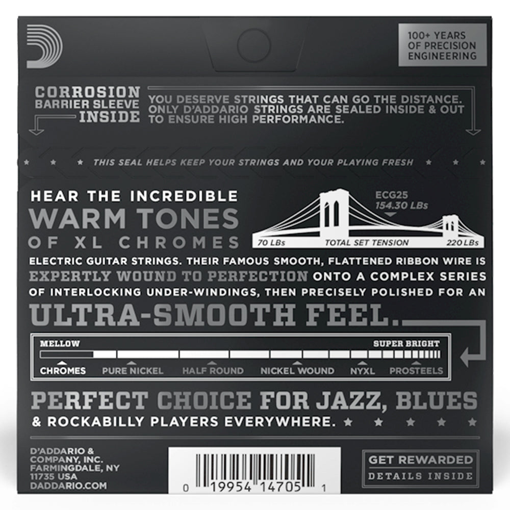 D'Addario ECG25 Chromes Flat Wound Light Electric Strings 12-52