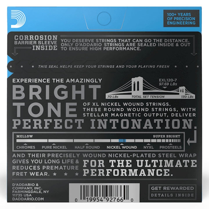 D'Addario EXL120-7 7-String Nickel Wound Super Light Electric Strings 9-54