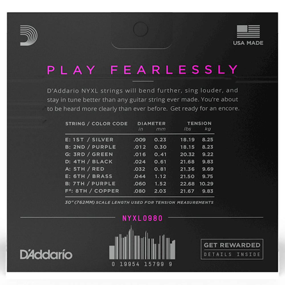 D'Addario NYXL0980 Nickel Wound 8-String Super Light Electric Strings 9-80