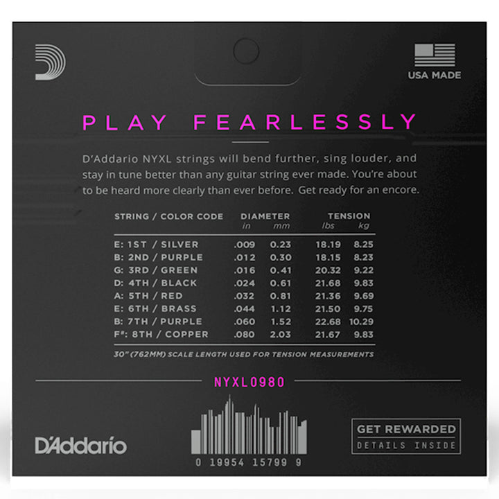 D'Addario NYXL0980 Nickel Wound 8-String Super Light Electric Strings 9-80