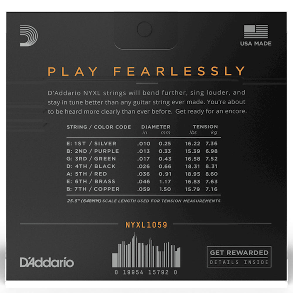 D'Addario NYXL1059 7-String Nickel Wound Regular Light Electric Strings 10-59