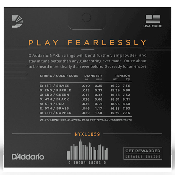 D'Addario NYXL1059 7-String Nickel Wound Regular Light Electric Strings 10-59