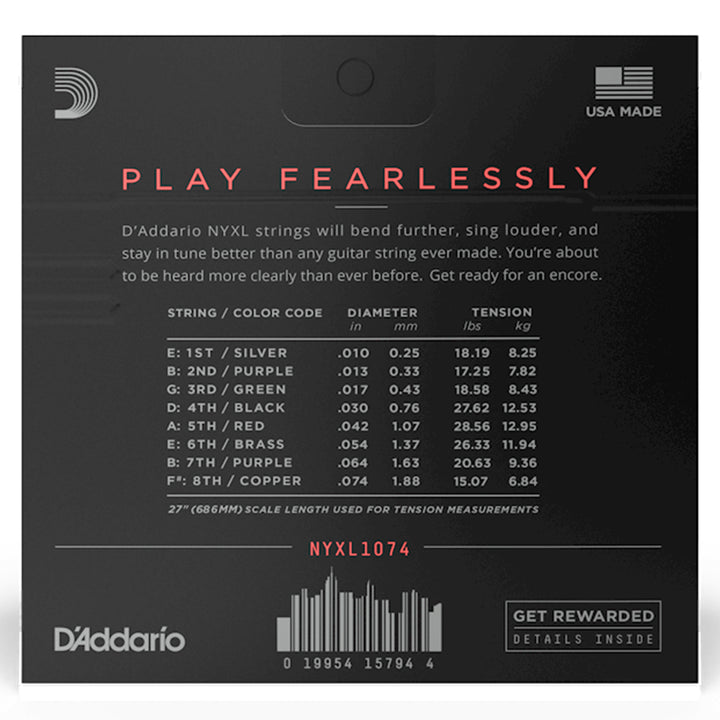 D'Addario NYXL1074 Nickel Wound 8-String Electric Set