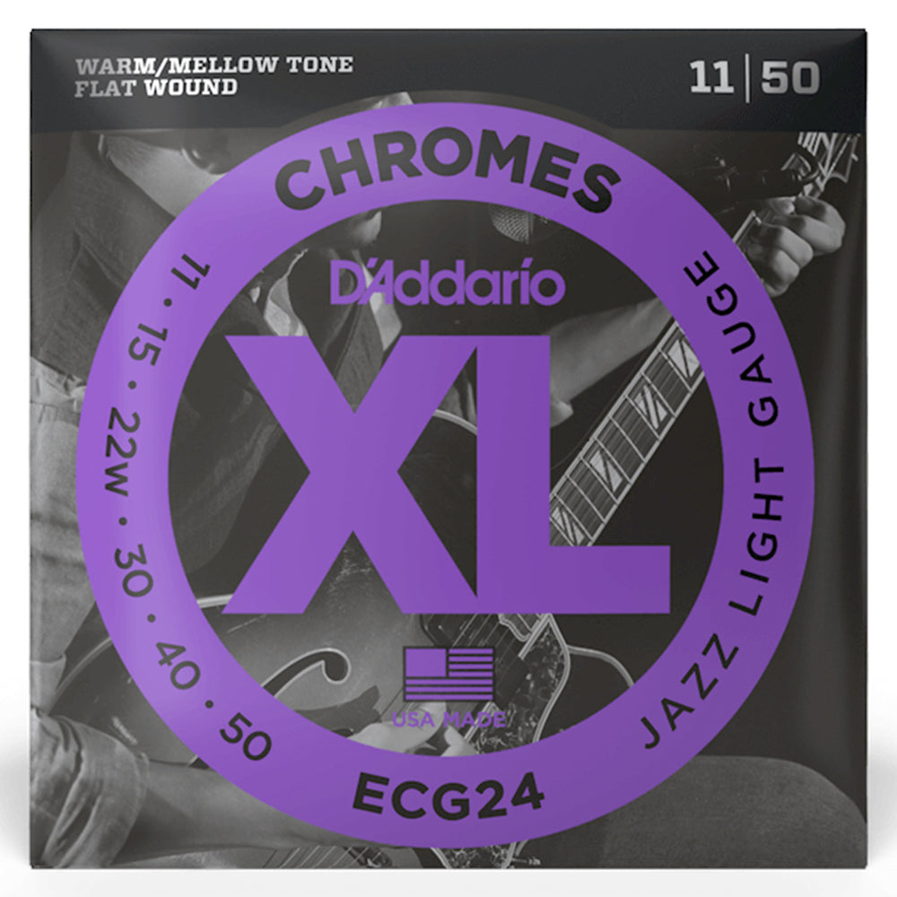 D'Addario ECG24 Chromes Flat Wound Jazz Light Electric Strings 11-50