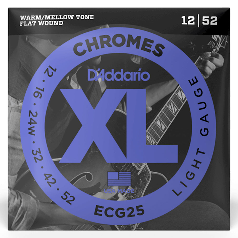D'Addario ECG25 Chromes Flat Wound Light Electric Strings 12-52
